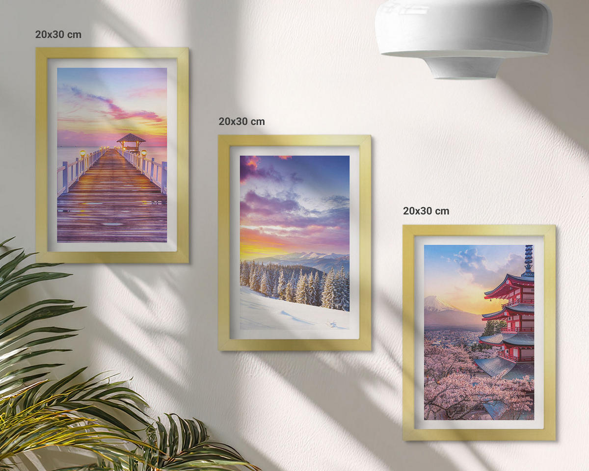 BILDER SET 3er Set - 20x30 cm Goldrahmen - Romantische Himmelslandschaften - Goldfarben, Kunststoff (20/30cm) - TULUP
