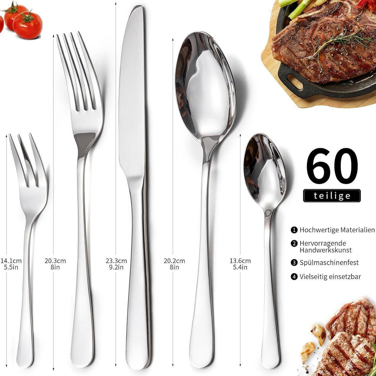 BESTECKSET 60-teilig für 12 Personen Edelstahl Spiegelpoliert Silber - Silberfarben, Metall