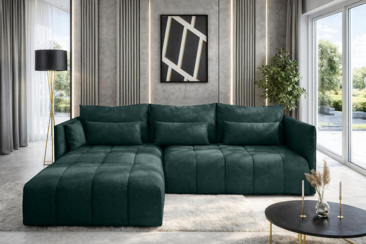 ECKSOFA L Form Cosmova Grün 248/180/83 cm mit Schlaffunktion - Schwarz/Grün, Kunststoff/Textil (248/180cm) - AX Living