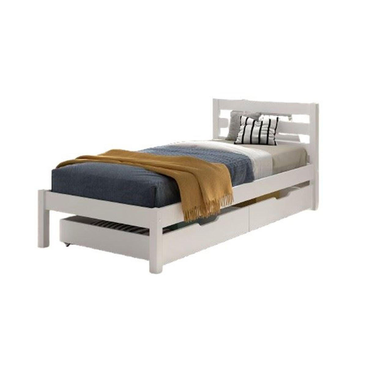EINZELBETT Karolina Kiefer weiß 90x200 mit Rolllattenrost & Schubladen - Weiß, Holz (90/200cm) - 58aufmkessel