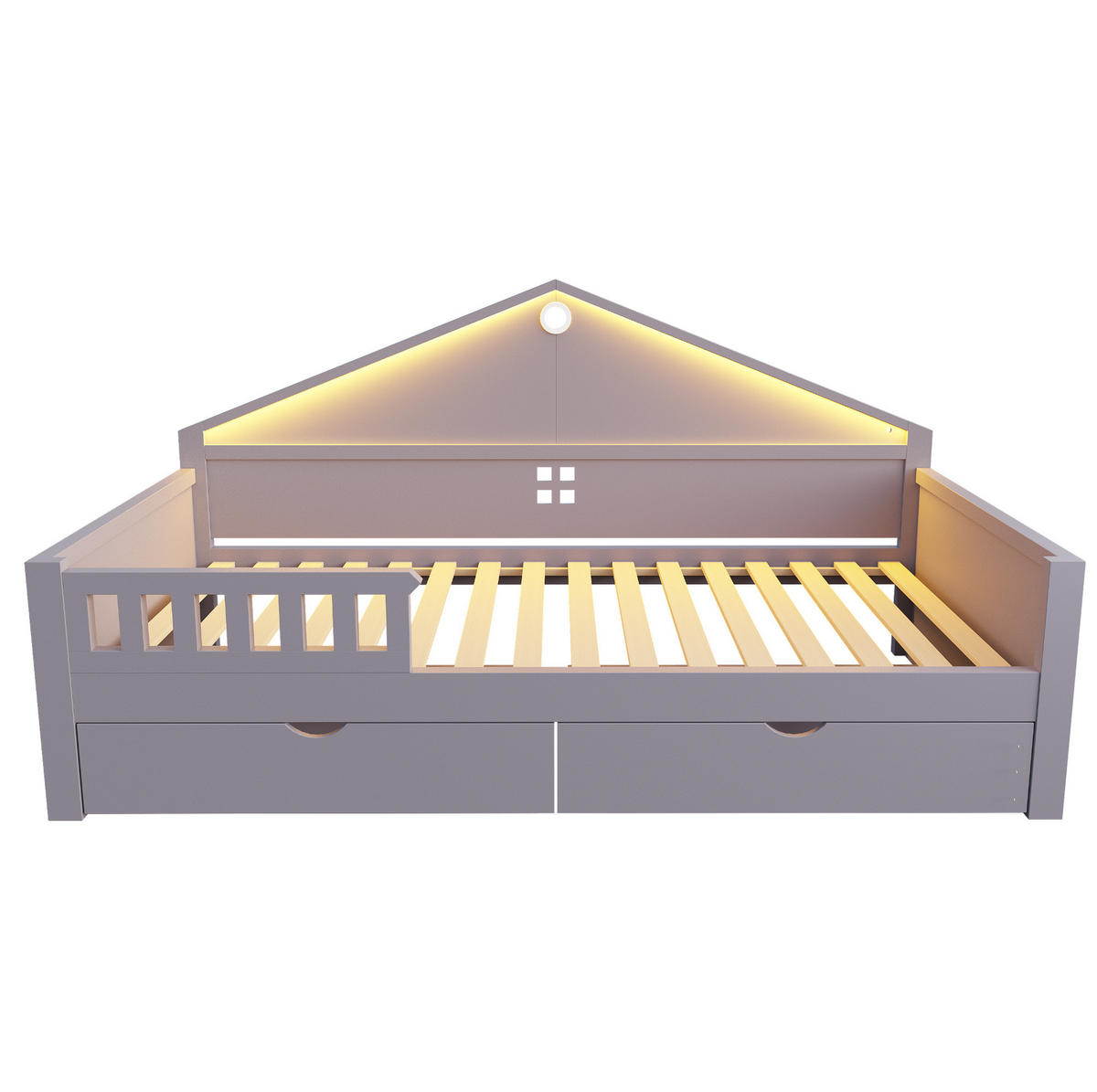 BETT mit 2 Schubladen und LED-Beleuchtung 90x200 cm Grau - Grau, Holzwerkstoff (90/200cm) - Beauniv