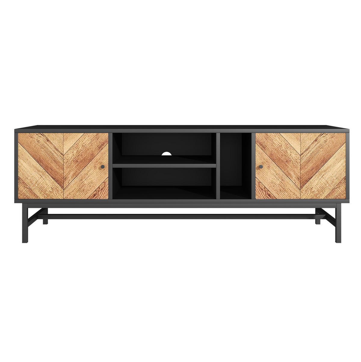 TV-LOWBOARD 150/38/55 cm mit 2 Türen und 3 Fächern, aus Metall und Holzwerkstoff, Schwarz/Natur - Hellbraun, Holzwerkstoff (150/55/38cm) - Redom