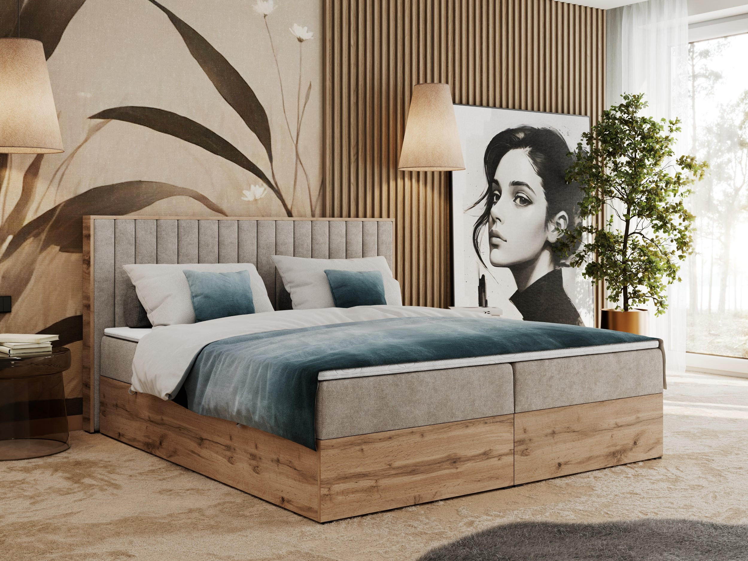 BOXBETT ALBERO 4 - 160/200 Beige Struktur - H3 - Beige, Holz/Textil (160/200cm) - MKS