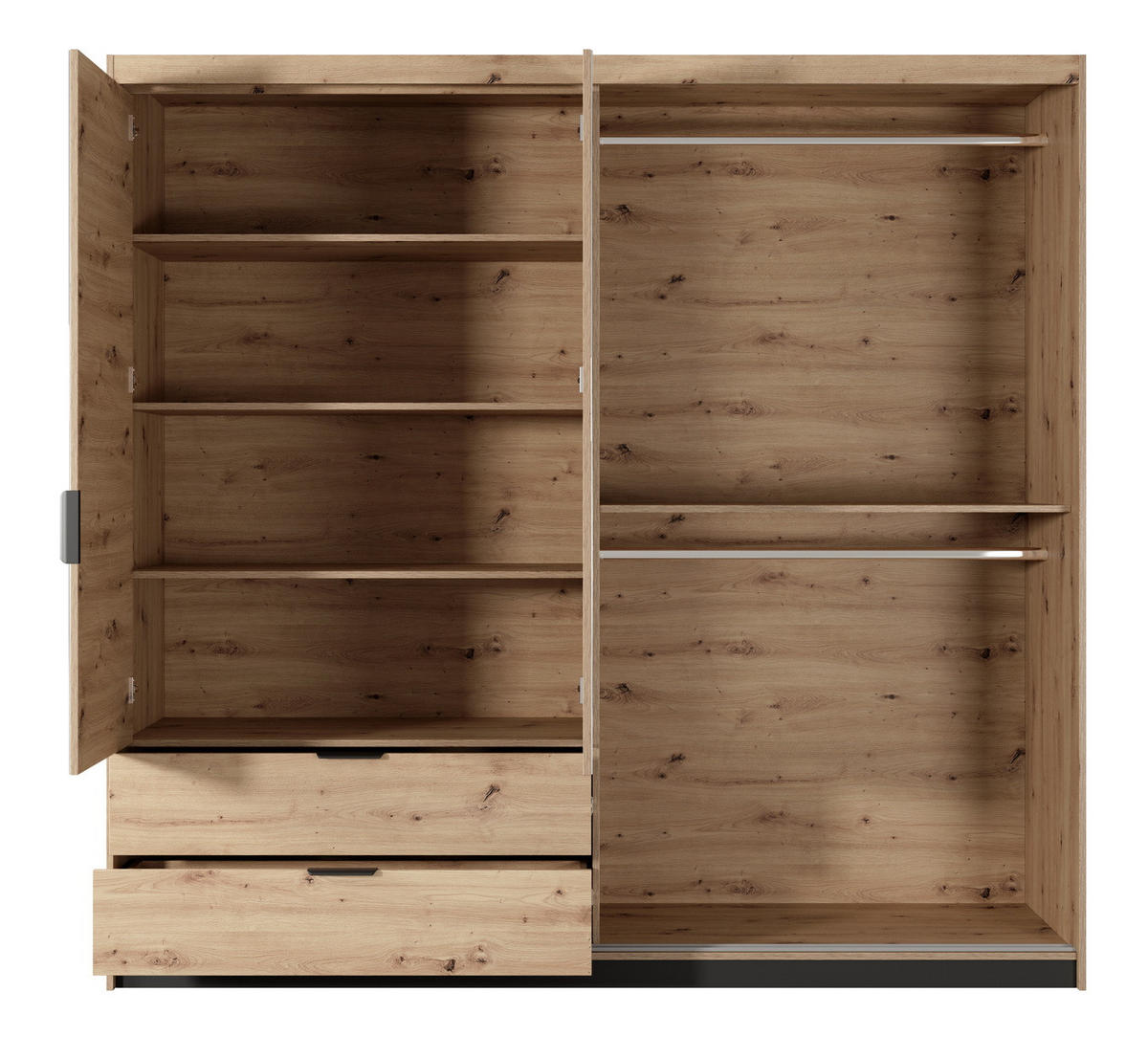 KLEIDERSCHRANK 220 cm mit Spiegel Arcadia, Schubladen, Eiche Artisan - Eiche Artisan, Holz (220/210/60cm) - Emporius