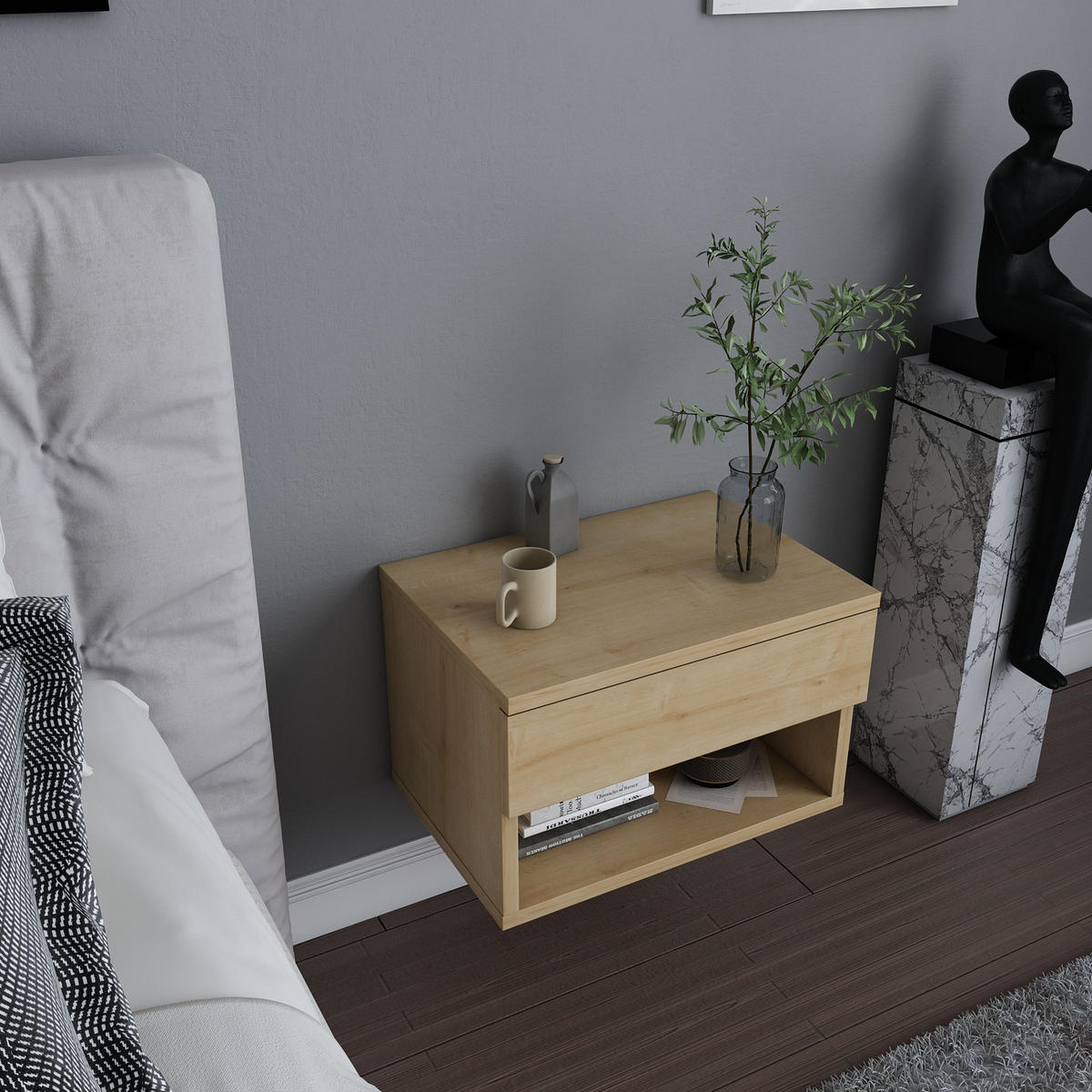 NACHTTISCH Jamot Saphireiche - Eichefarben, Holzwerkstoff (44.5/29/31.7cm) - Decorotika