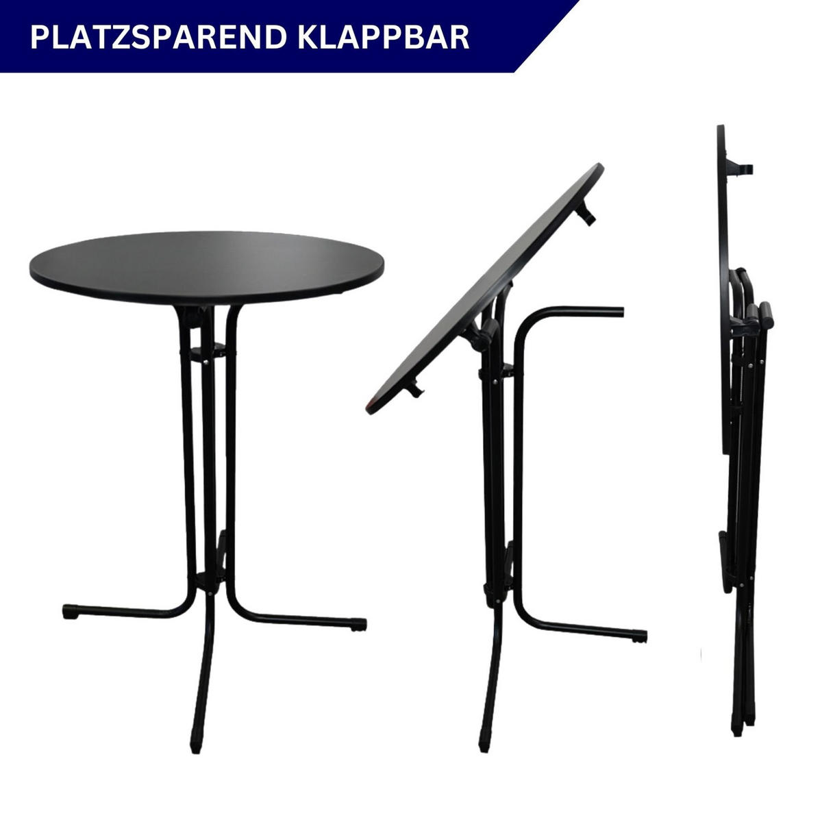 STEHTISCH mit Hussen klappbar HxØ 110x80cm MDF-Platte mit Edelstahlbeschichtung Schwarz - Schwarz, Metall (110/80/110cm) - CHEFGASTRO