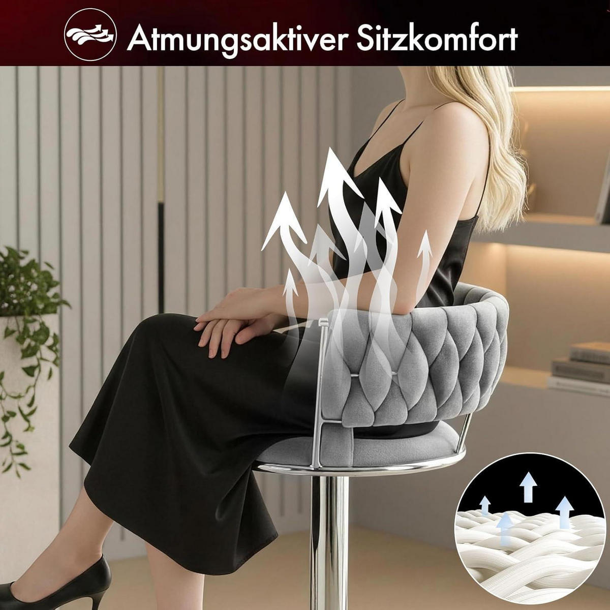 BARHOCKER 2er Set Samt Dunkelgrau Höhenverstellbar - Grau, Textil (48/78/51cm)