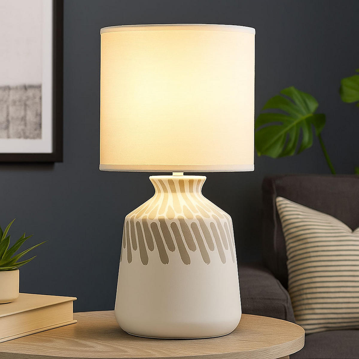 TISCHLEUCHTE Keramik Weiß - Weiß, Textil (17.5/17.5/31.5cm) - Globo Lighting