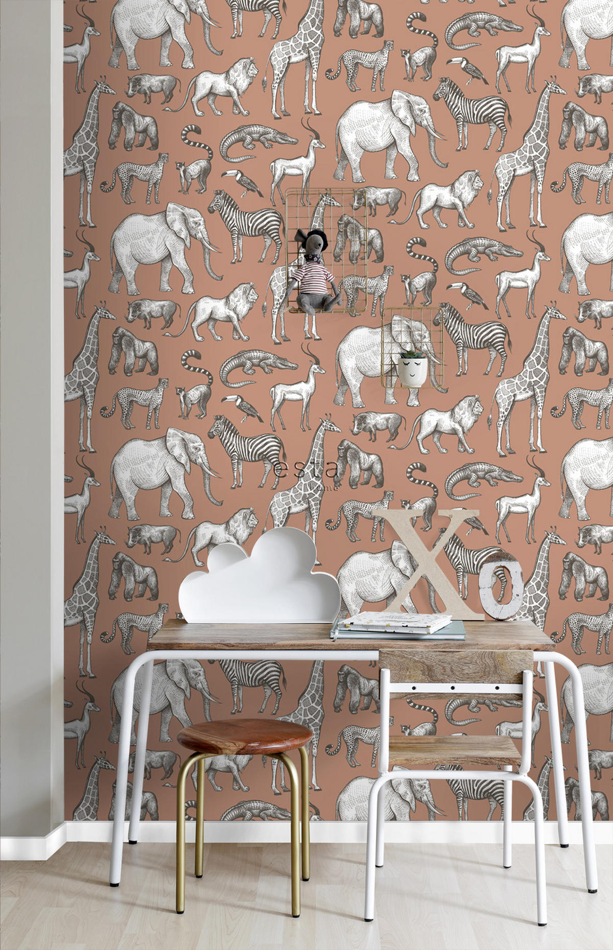 TAPETE Dschungeltiere 50 x 900 cm - Terracotta, Papier (50/0.1cm) - ESTAhome