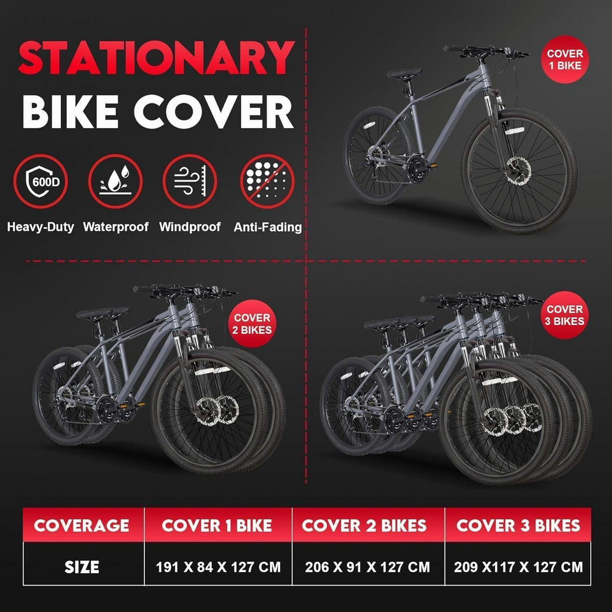 FAHRRADGARAGE für 3 Fahrräder 209 x 117 x 127 cm Schwarz Wasserdicht - Multicolor, Kunststoff (117/127/209cm)