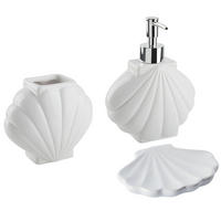BADEZIMMER Set 3-teilig Keramik weiß Muschelform Shell - Weiß, Stein (14/18/7cm) - Beliani