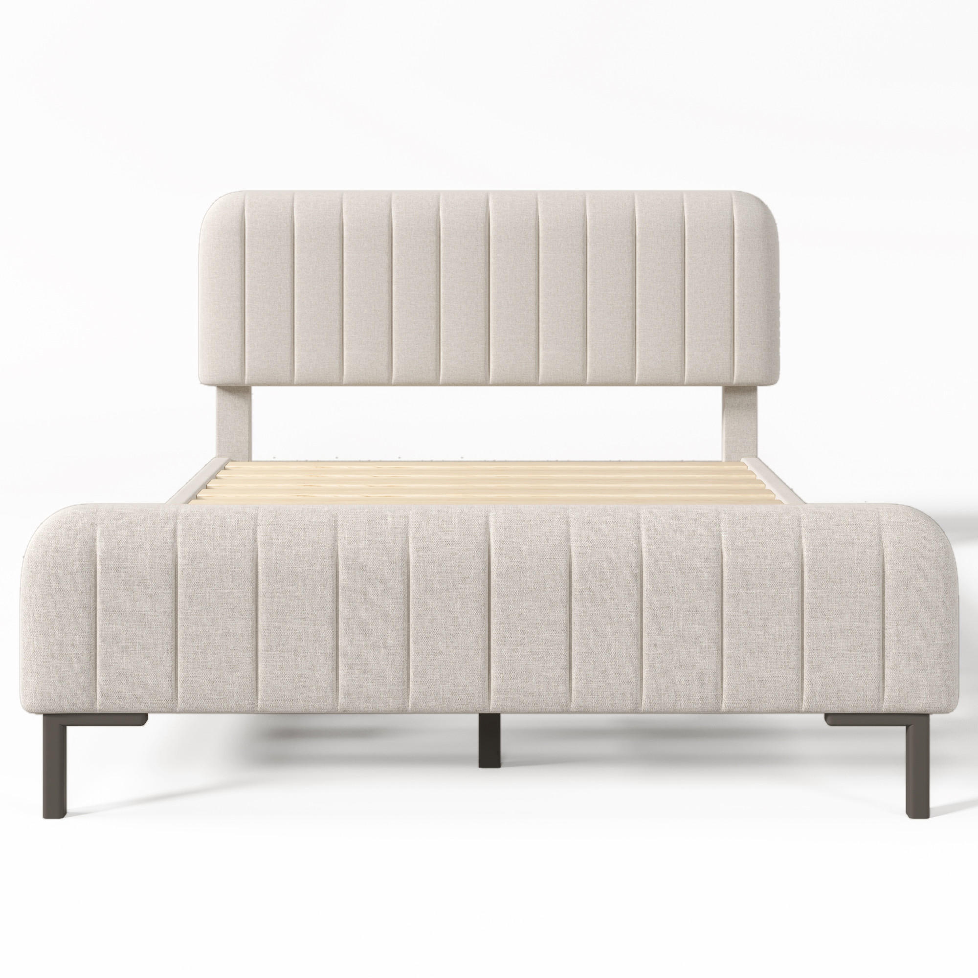 POLSTERBETT 140/190 cm Doppelbett mit verstellbarem Kopfteil und Lattenrost Grau Beige - Beige/Grau, Holz/Metall