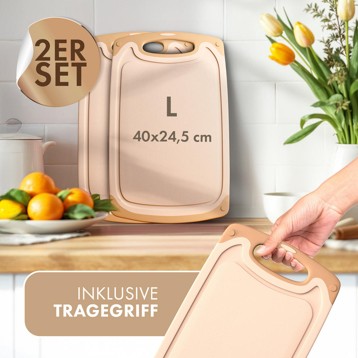 SCHNEIDEBRETT 2er Set Beige - Beige, Kunststoff (24.5/40cm) - Blumtal