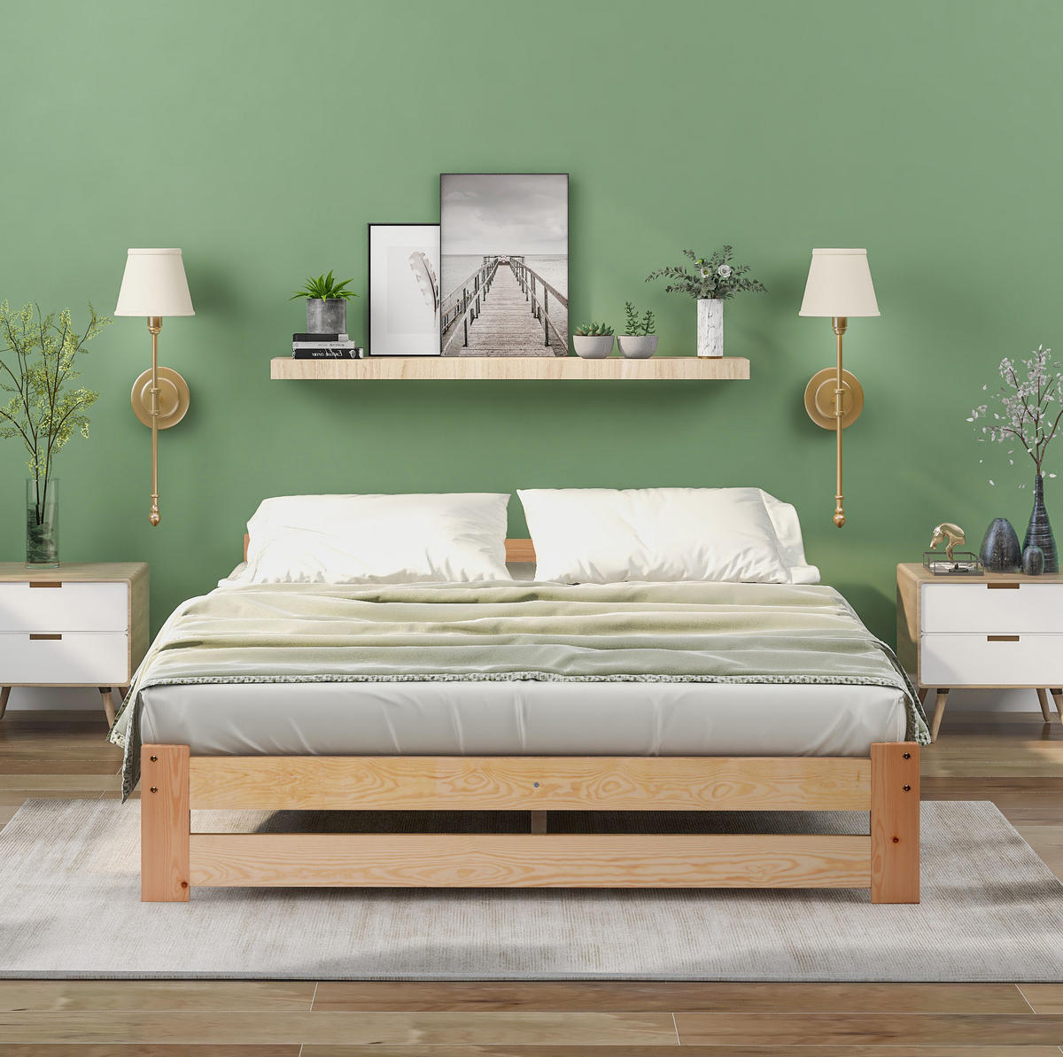 HOLZBETT aus massivem Kiefernholz 140x200 cm Natur mit Lattenrost - Naturfarben, Holzwerkstoff (90/200cm) - IVMEU