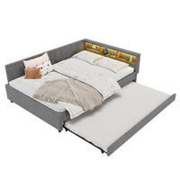 POLSTERBETT 140/200 cm mit LED-Beleuchtung, USB-C und ausziehbarem Gästebett - Grau, Textil (140/200cm) - BEAOK