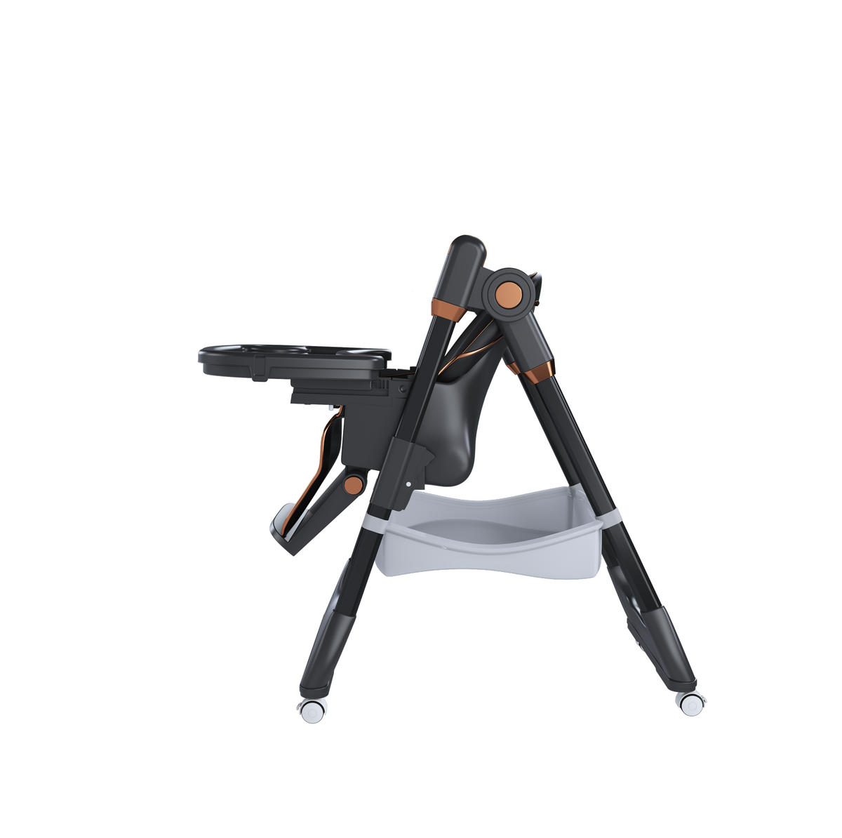 KINDERHOCHSTUHL 53/76/87 cm schwarz aus Polypropylen faltbar und höhenverstellbar - Schwarz, Kunststoff (76/95/53cm) - OKWISH