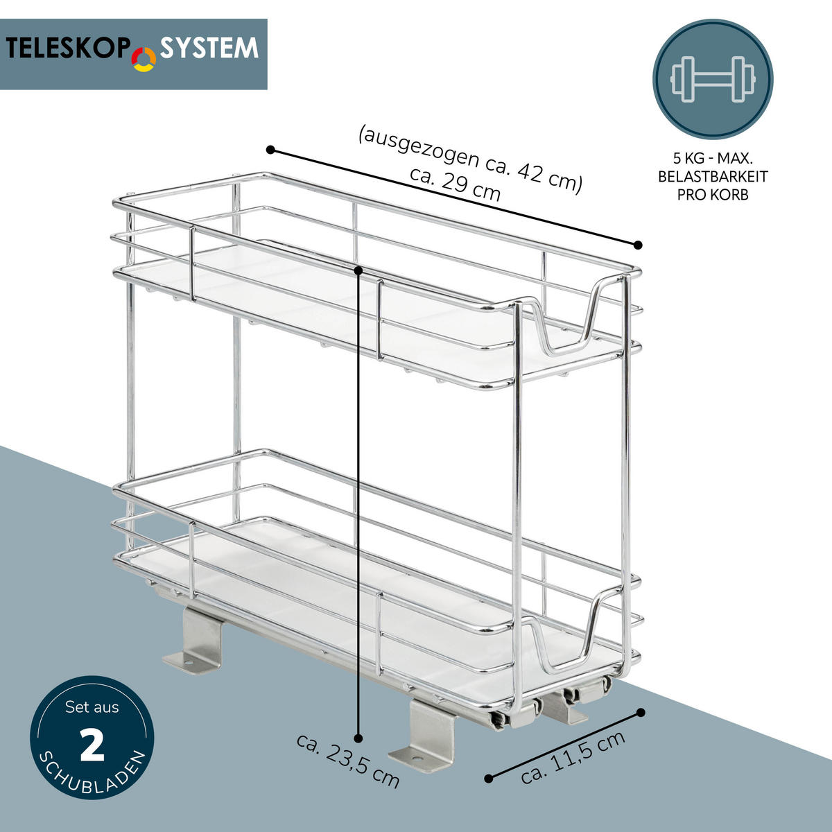 KORBAUSZUG (2er Set), 2-stöckig, Chrom - Silberfarben, Metall (11.5/23.5/29cm) - bremermann