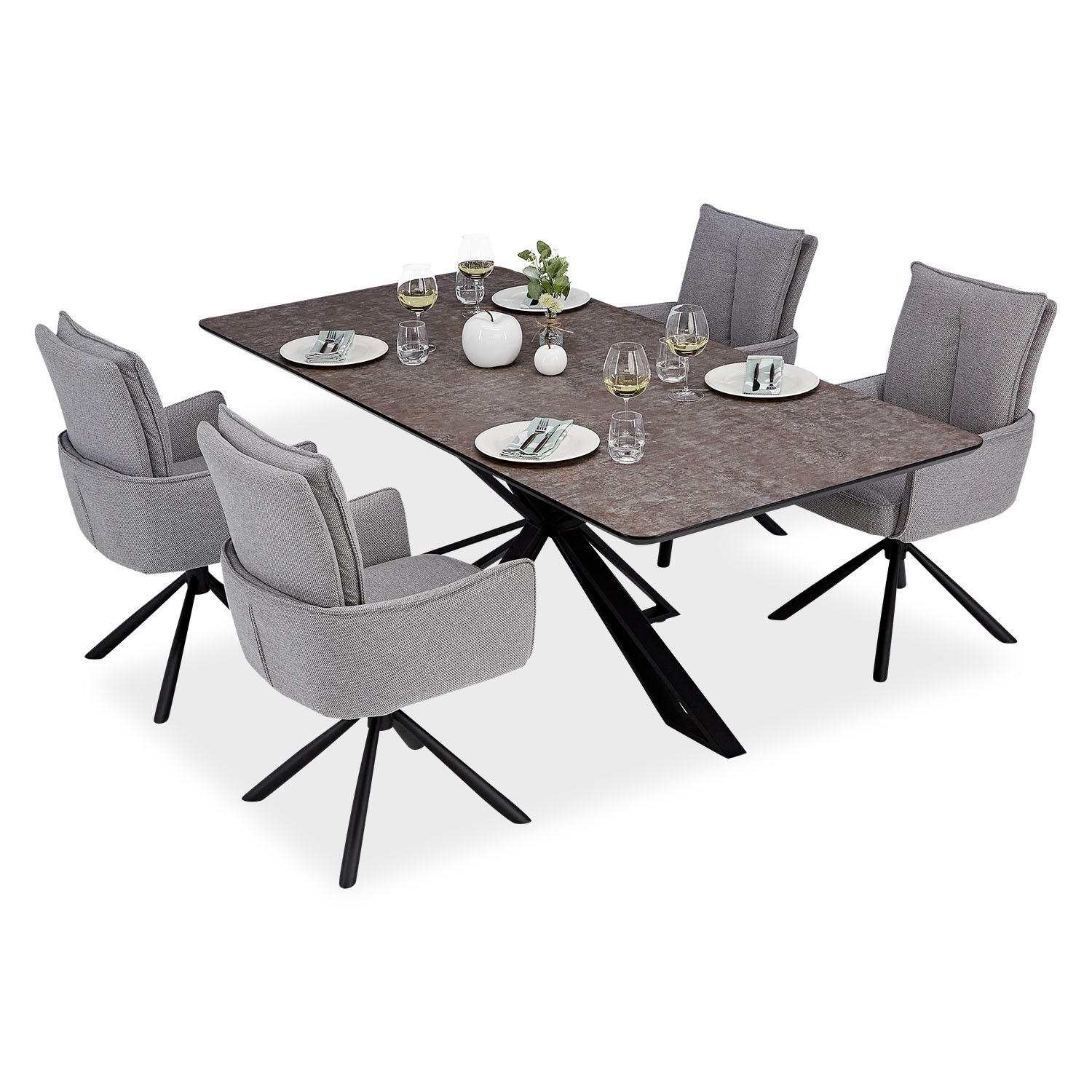 TISCHGRUPPE 200x100 cm braun schwarz mit 4 Stühle Grau - Braun, Metall (100/94/200cm) - Homestyle4u