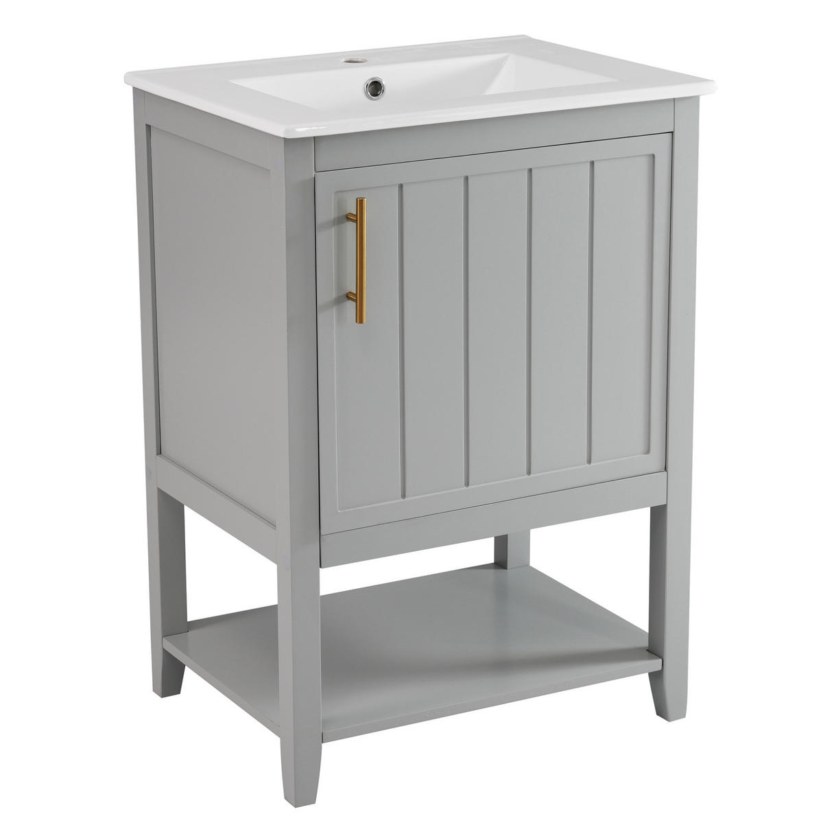 WASCHTISCHUNTERSCHRANK bodenstehend mit Keramikwaschbecken MDF Grau - Grau, Holzwerkstoff (47/87/61cm) - Beauniv