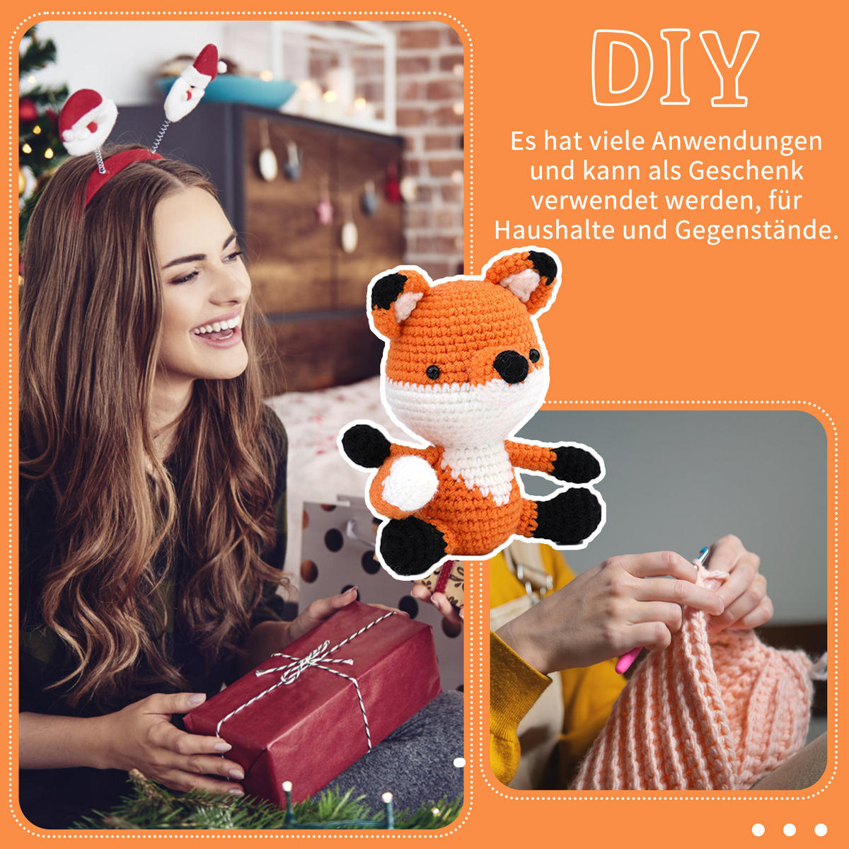 KOMPLET za kvačkanje lisica oranžna, amigurumi za začetnike z navodili - oranžna, tekstil (1/1/1cm)