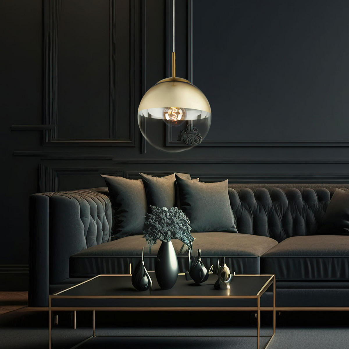 LED HÄNGELAMPE VARUS Gold Transparent - Goldfarben, Glas (20/20/120cm) - Globo Lighting