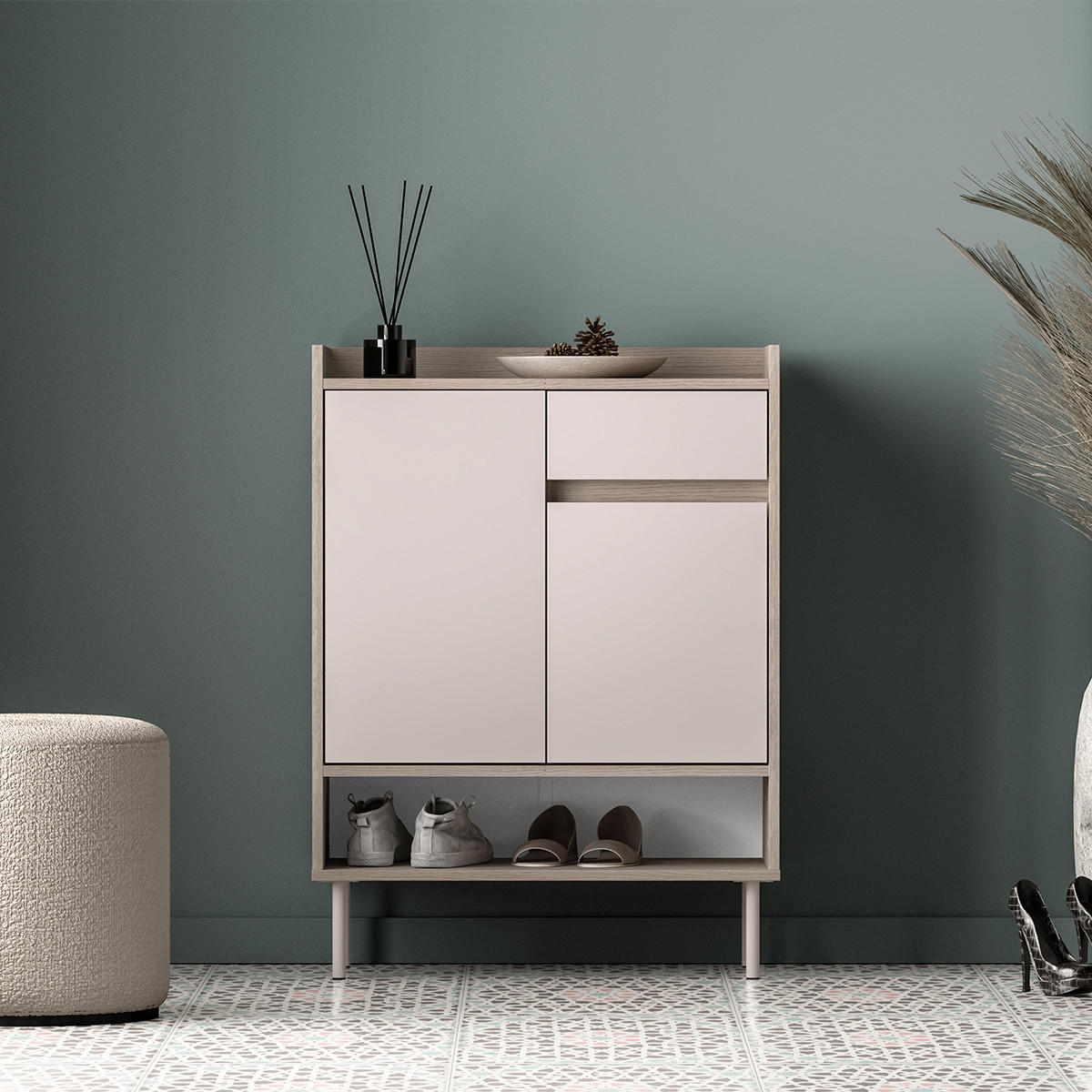 BOTNÍK Alos Kašmír a dřevo - béžová, kompozitní dřevo (70/95/34cm) - Petits-meubles