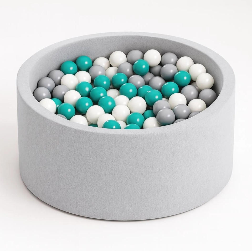 BÄLLEBAD Farbmix 90 cm Durchmesser inkl. 200 Bälle - Türkis/Grau, Textil (90/30/30cm) - AngeLove