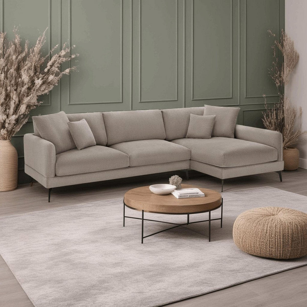 ECKSOFA Webstoff Beige - Beige/Schwarz, Textil/Metall (290/95cm) - Furnhouse