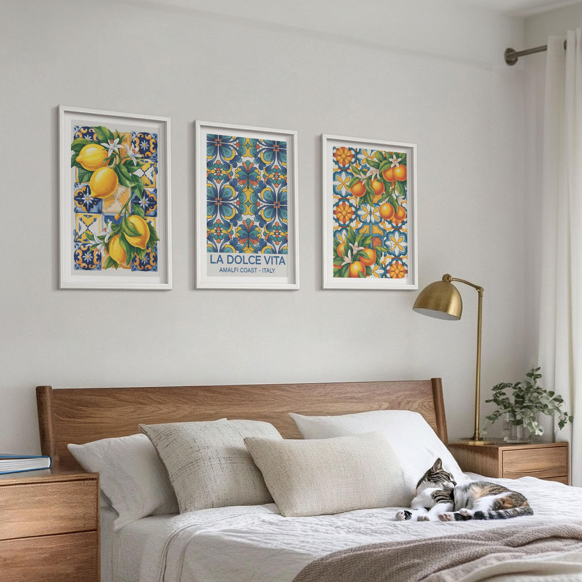 BILDER SET 3er Set - 40x60 cm Weißer Rahmen - Zitronen-Orangenblütenmuster - Weiß, Kunststoff (40/60cm) - TULUP