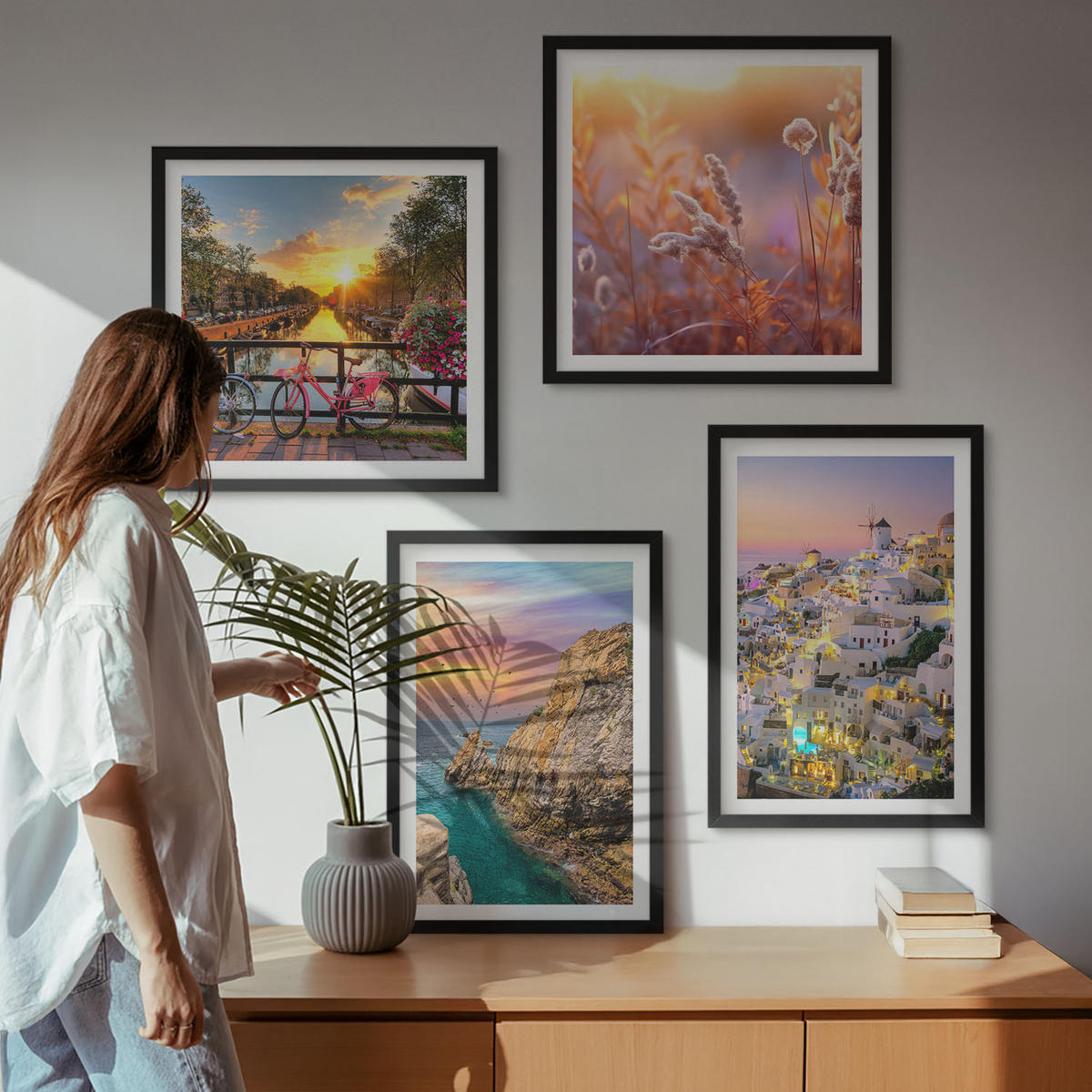 WANDBILDER 4er-Set - 50x50 cm & 40x60 cm Schwarzer Rahmen - Sonnenuntergänge am Meer - Schwarz, Kunststoff (50/50cm) - ArtPrintCave