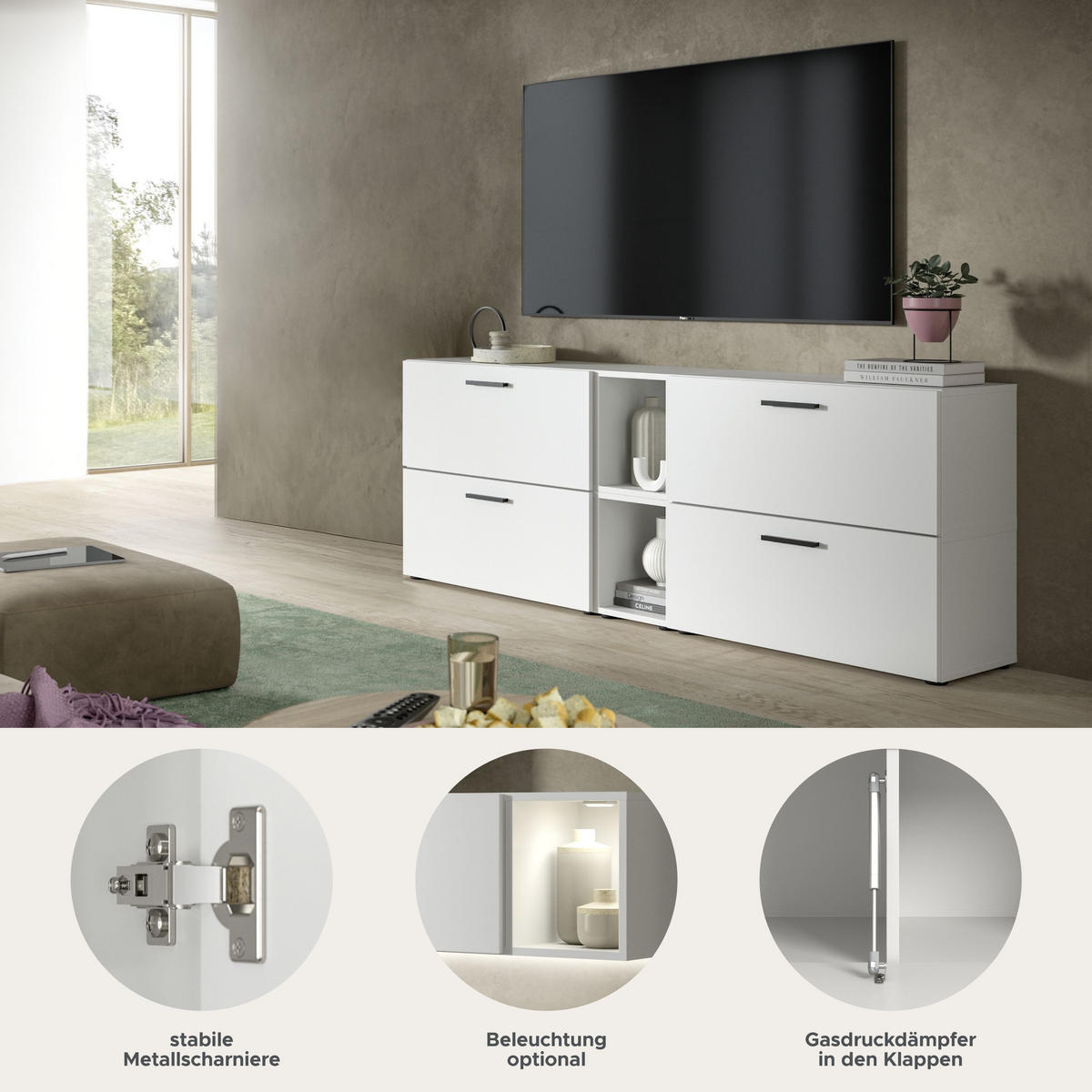 WOHNWAND The One weiß 176/34/67 cm - Weiß, Holzwerkstoff (176/67/34cm) - Xonox