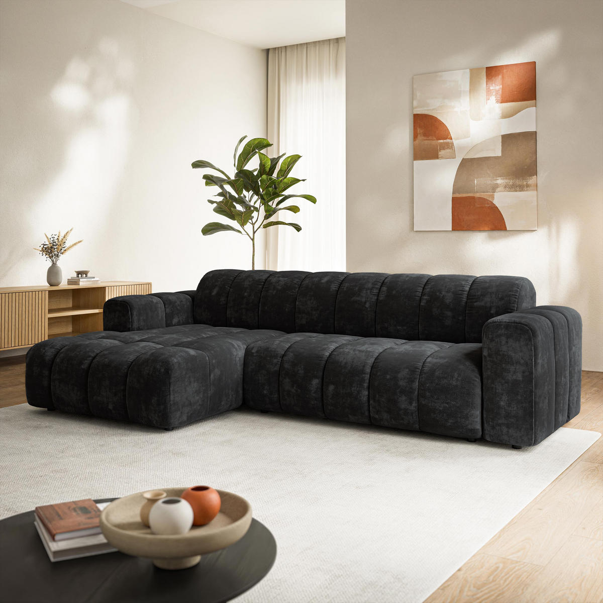 ROHOVÁ Sedačka SETIA LUMO 80, Černá - černá, dřevo/textil (304/165cm) - MASSENO
