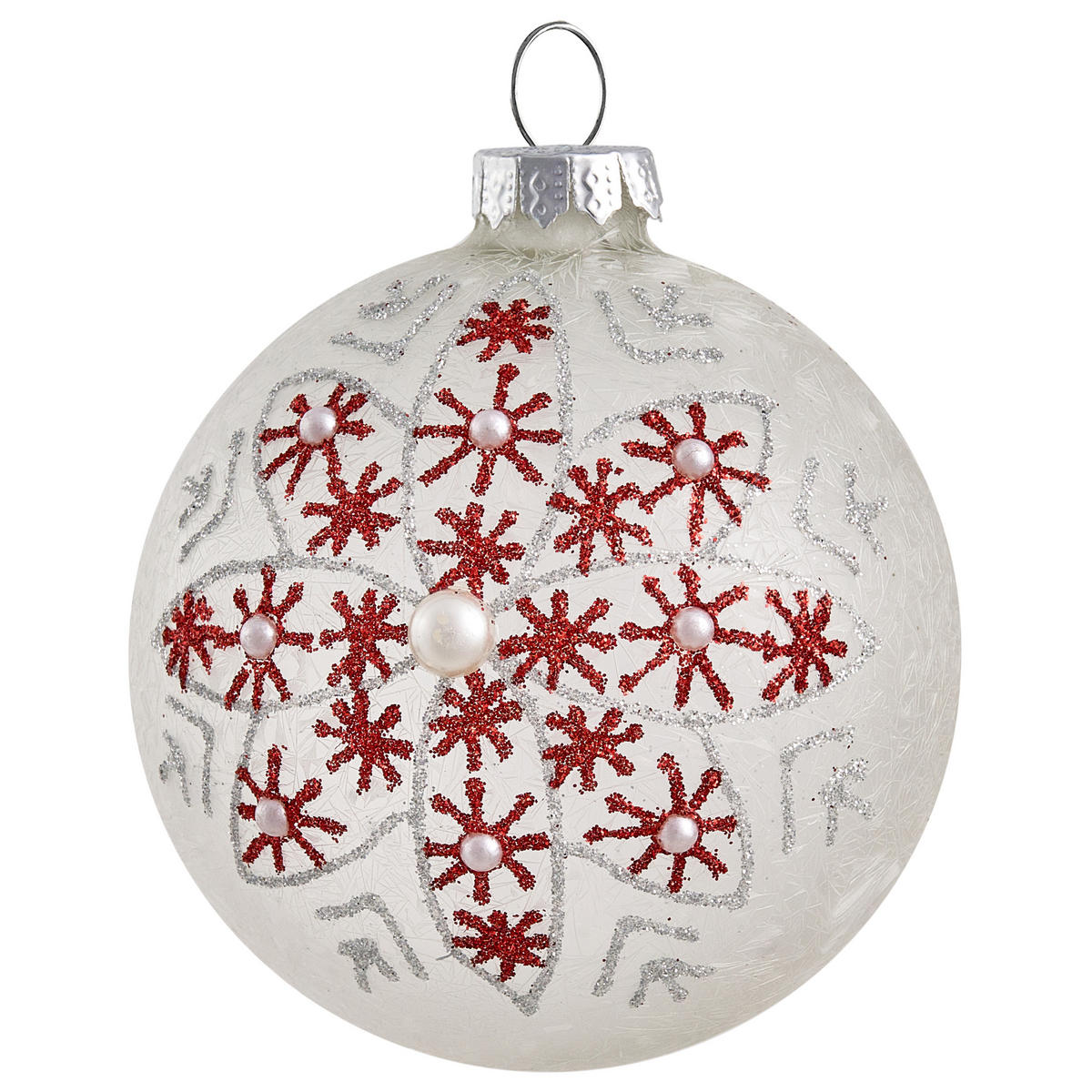WEIHNACHTSKUGEL 50er Set Glas Rot/Weiß Snowflake - Rot/Weiß, Glas (8/14/8cm) - Beliani