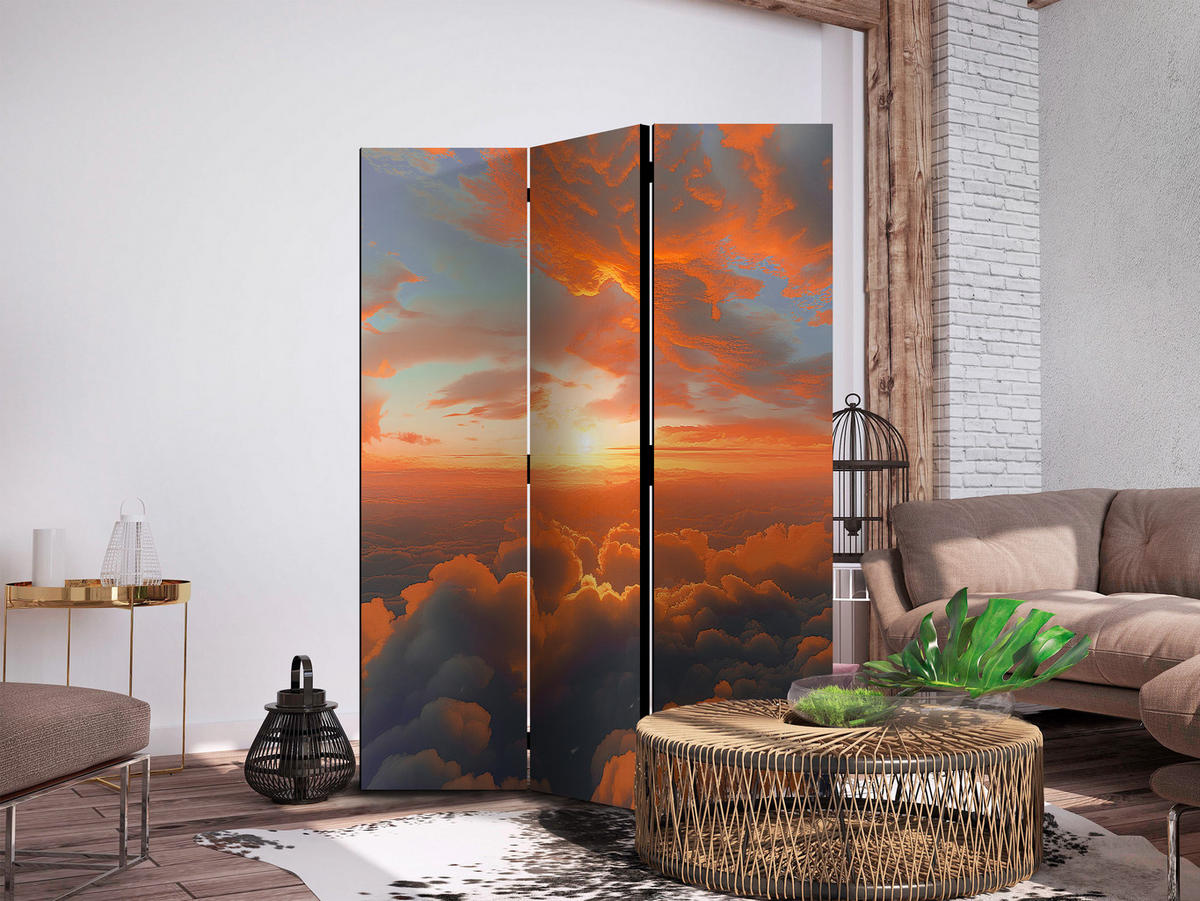 PARAVENT Akustik 3-tlg 135x172 cm Sonnenuntergang und Wolken - Multicolor, Holz/Textil (135/172/3cm) - Muralo