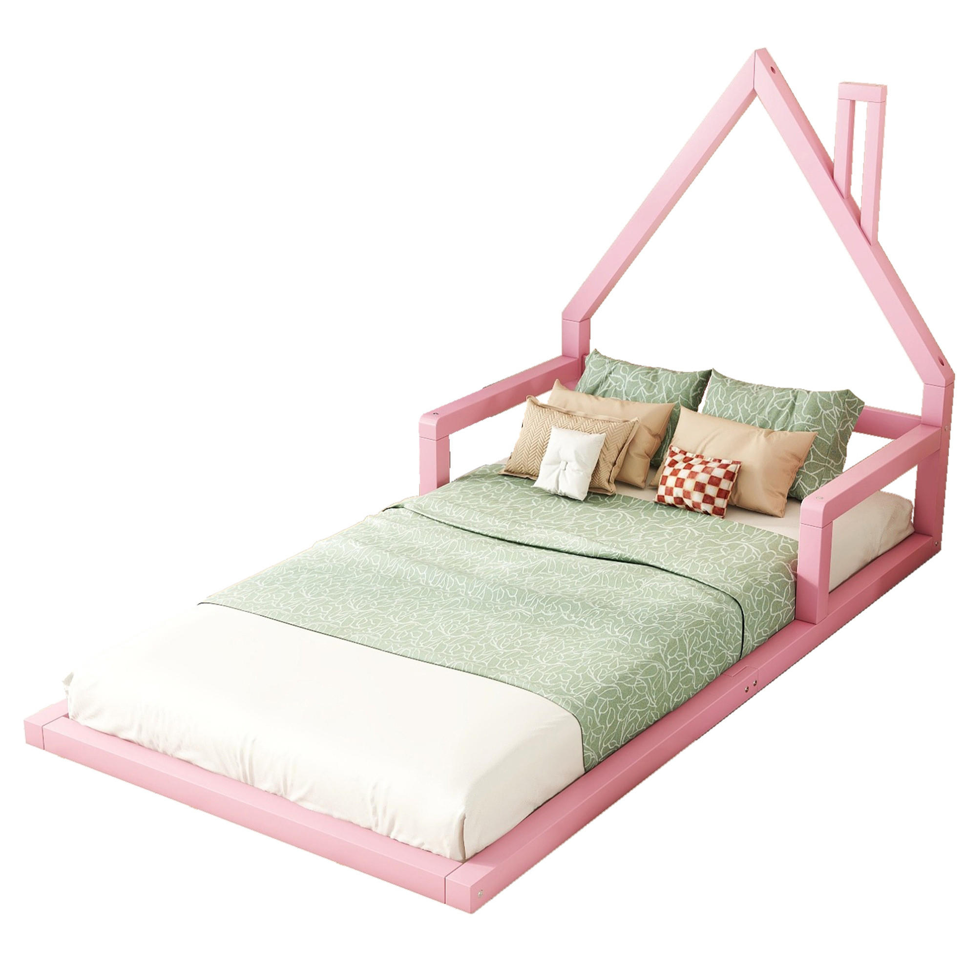 KINDERBETT aus Kiefernholz und MDF 90x200 cm Rosa in Hausform, pflegeleicht und stabil - Rosa, Holzwerkstoff (90/200cm) - Modfu