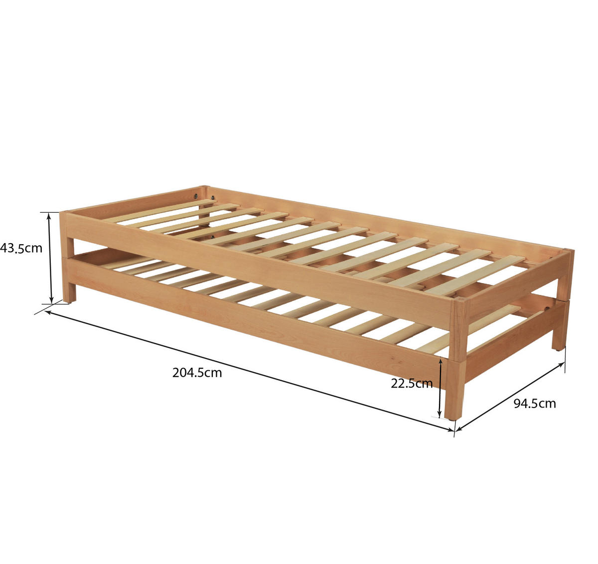 STAPELBETTEN JONAS mit Lattenrost/ Kinderbett 90x200 (Satz von zwei Betten) - Massive Buche - Buchefarben, Holz (90/200cm) - Weber Industries