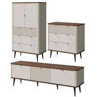 WOHNZIMMER-SET Marly 3-tlg Kaschmir / Walnuss - Kaschmir/Beige, Holz/Holzwerkstoff (340/163/40cm) - Feldmann-Wohnen