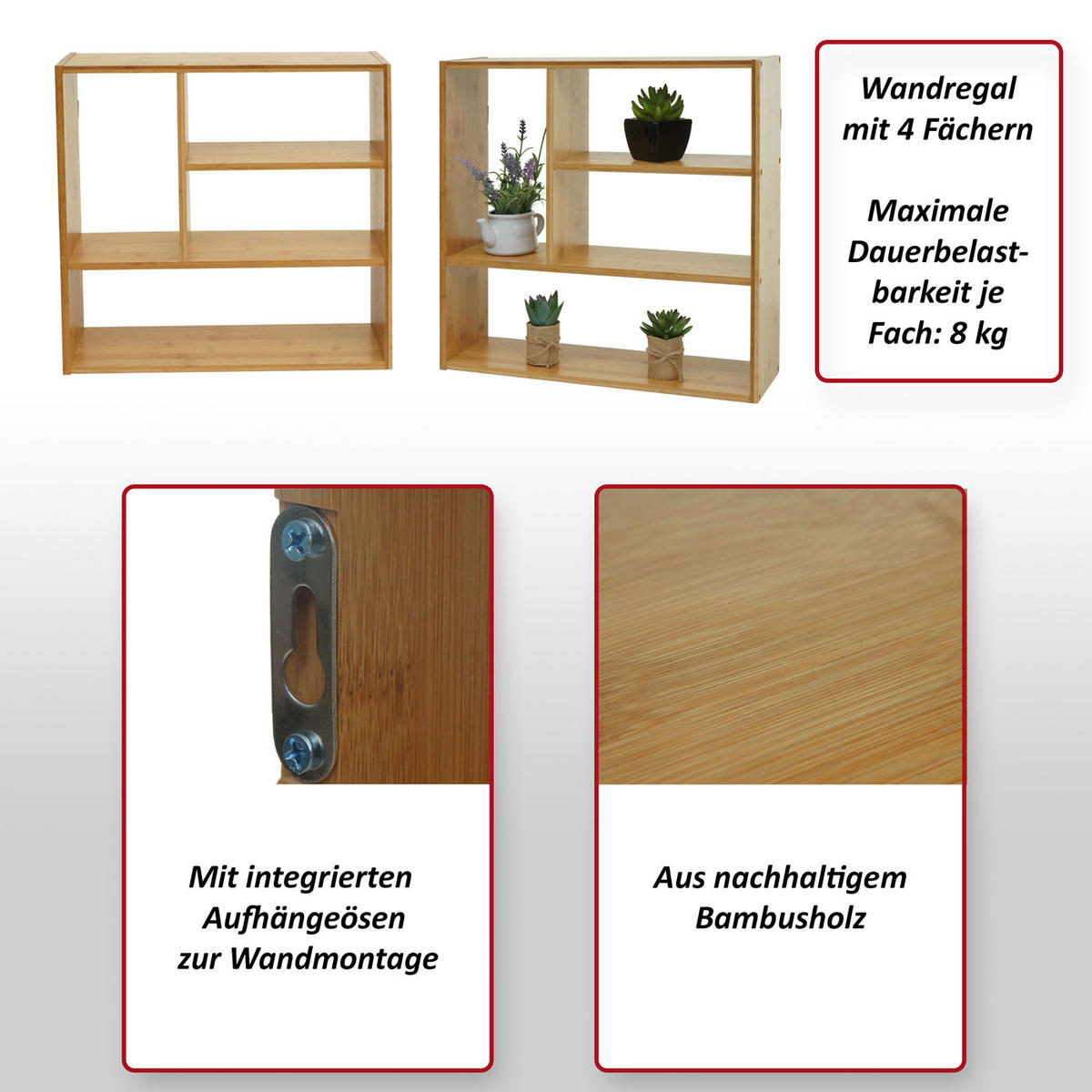 WANDREGAL Braun - Braun, Holz (50/50/15cm) - MCW