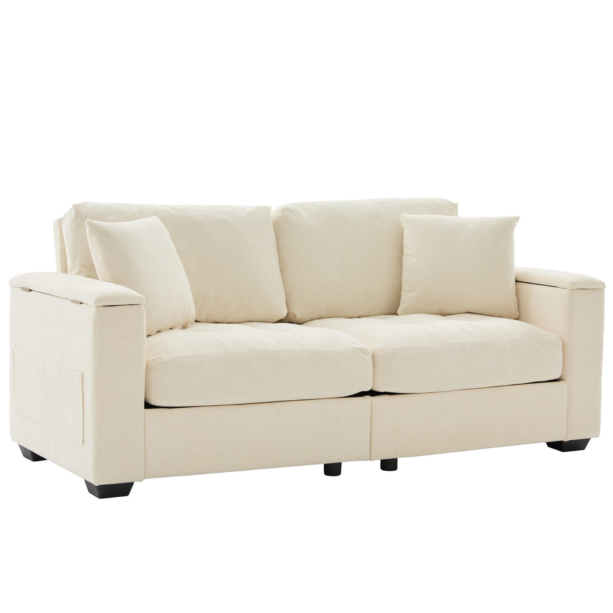SOFA mit Stauraum 2-Sitzer Beige Chenille - Beige, Holzwerkstoff (180/84/81.5cm) - Meubliv