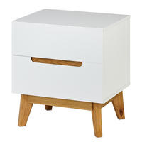 NACHTKOMMODE mit 2 Schubladen - MDF / Massivholz - Weiß, Holz/Holzwerkstoff (48/53/40cm) - home24