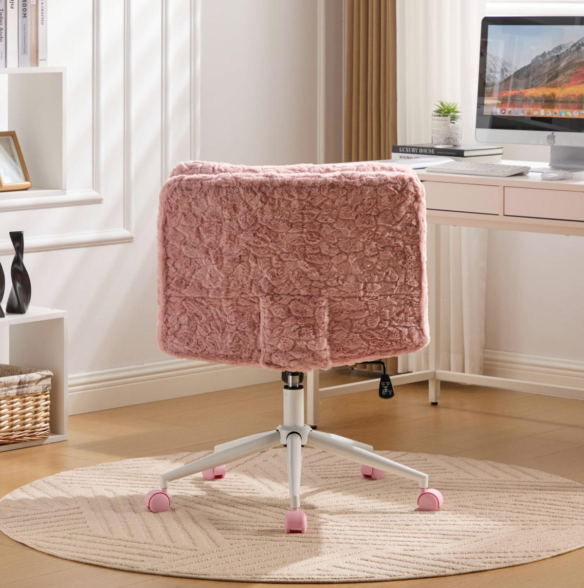 BÜROSTUHL höhenverstellbar 67 cm Kunstfell Pink - Pink, Kunststoff (67/94/63cm) - Meubliv