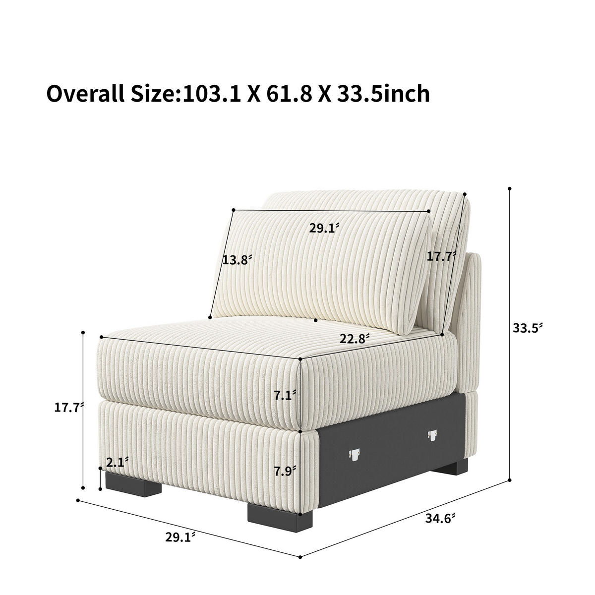 LOUNGE-SESSEL Modern Creme Mit Kord-Polsterung & Schwarzem Gestell - Beige, Holz (74/85/88cm)