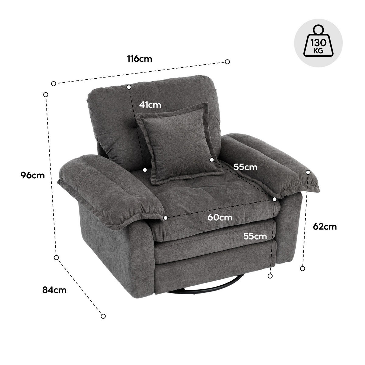SESSEL 116/84/96 cm Grau aus Upholstered mit 360° Drehfunktion - Grau, Textil (84/96/116cm) - OKMYHOME