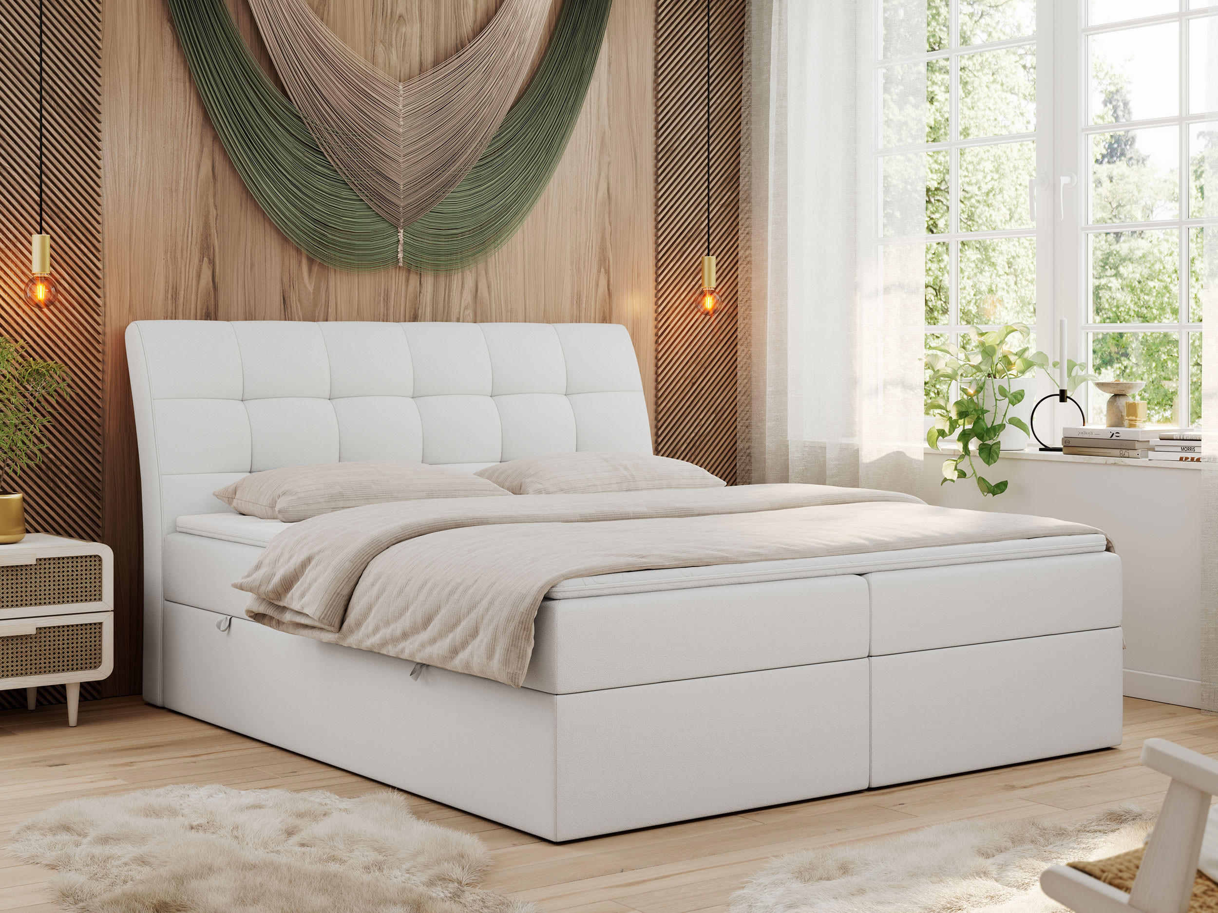 BOXBETT DIEGOS 180/200 Weiß Kunstleder - H3 - Weiß, Holz/Textil (180/200cm) - MKS