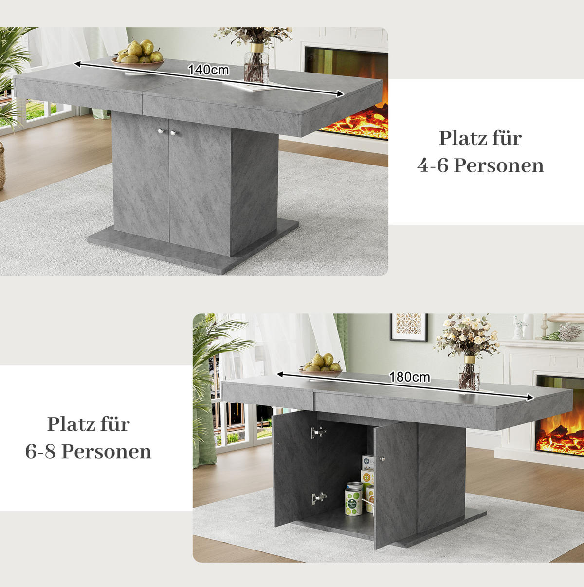 ESSTISCH 140-180/76/80 cm Grau aus Spanplatte mit Ausziehfunktion - Grau, Holzwerkstoff (180/80/76cm) - OKMYHOME