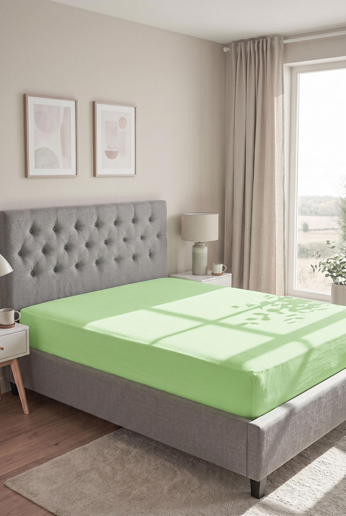 SPANNBETTTUCH Basic Jersey hellgrün, 90x190 cm - 100x200 cm - Hellgrün, Textil (100/200cm) - biberna