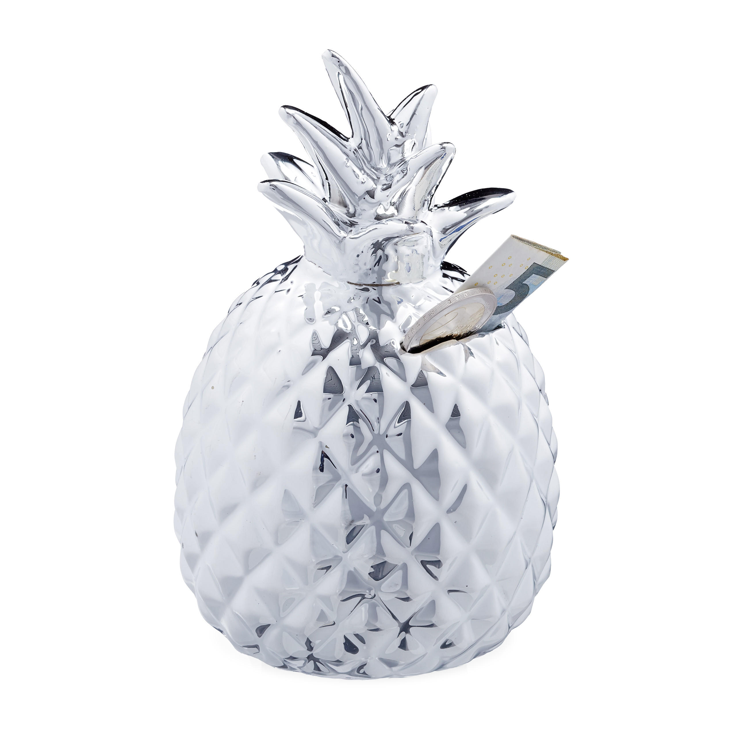 Relaxdays POKLADNIČKA Stříbrná ananas keramika se zámkem