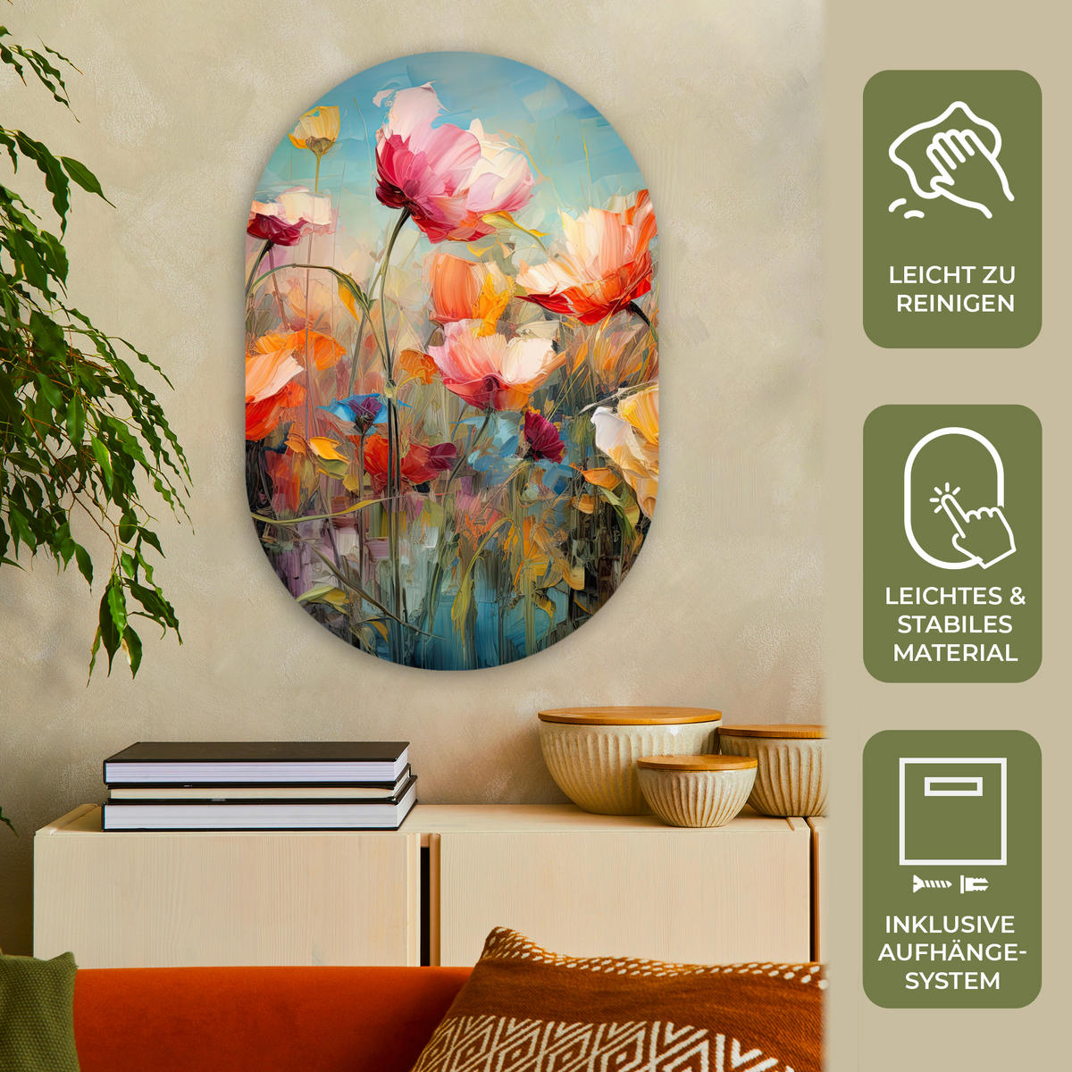 WANDBILD Blumen - Aquarell - Kunst - Botanisch - Natur 60x90 cm - Orange, Kunststoff (60/90cm) - MuchoWow