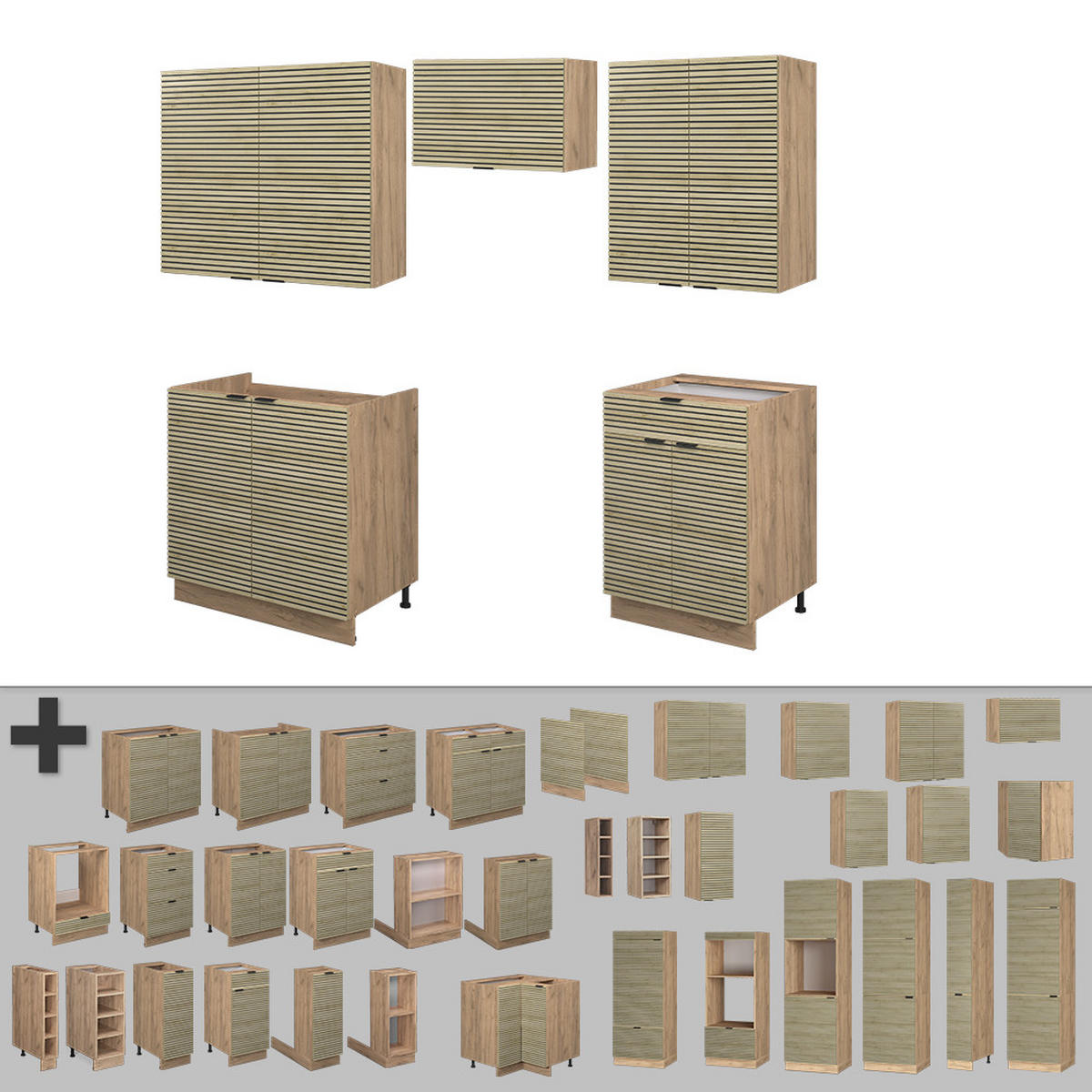 KÜCHENSCHRÄNKE Fame-Line Eiche Paneel/Goldkraft Eiche 200 cm , AP Anthrazit - Hellbraun/Eiche Wotan, Holzwerkstoff (200/81.6/60cm) - Vicco