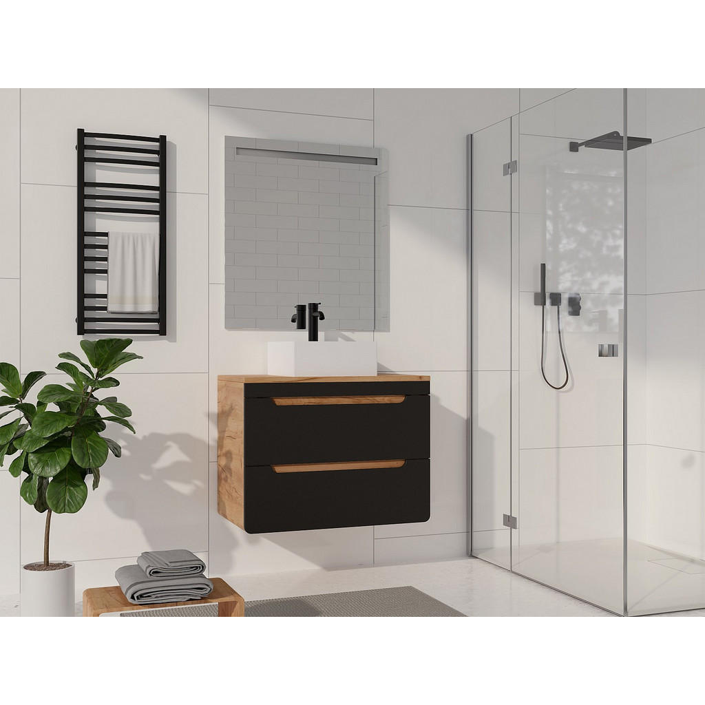 Thumbnail - Vente-Unique Waschbeckenunterschrank, Anthrazit, Holz, 2 Schubladen, 80x59x46 cm, Badezimmer, Badezimmerschränke, Waschb...